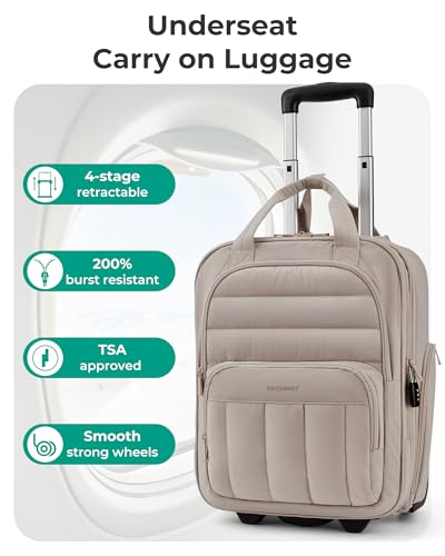 BAGSMART Small Underseat Carry on Luggage with Wheels, 16 inch Small Under Seat Luggage, Lightweight Travel Suitcase for Women, Brown - color: Brown
