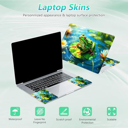 Laptop Skin Sticker Decal 12"-15.6" Universal Laptop/Notebook/Netbook Vinyl - Waterproof Scratch Resistant,Fits HP Dell Lenovo MacBook,2 Free Wrist Pads,Easy Apply & Remove,Cute Frog Lotus - color: Cute Frog Lotus