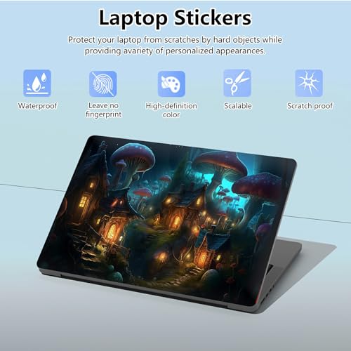 Universal Laptop Skin Sticker with 2 Wrist Pad Skins, Waterproof Scratch Resistant Vinyl Laptop Cover Decal, Cut to Fit for 11–15.6 Inch MacBook HP Dell Lenovo, Giant Mushroom House - color: Giant Mushroom House