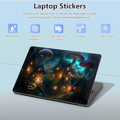 Universal Laptop Skin Sticker with 2 Wrist Pad Skins, Waterproof Scratch Resistant Vinyl Laptop Cover Decal, Cut to Fit for 11–15.6 Inch MacBook HP Dell Lenovo, Giant Mushroom House - color: Giant Mushroom House