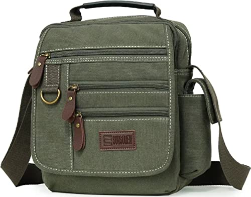 Mens bag Canvas Shoulder Bag Small Messenger Crossbody Bag Work Bag Vintage Multi-function - color: Army Green