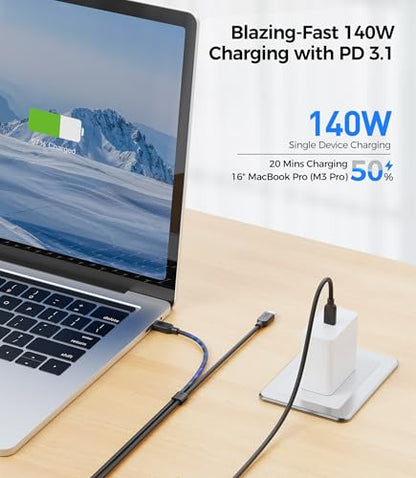 Cable Matters Braided 2-in-1 USB C to USB C Cable, 6ft, 140W Charging | Smart Power Allocation for Laptops and Phones, Charging and Data Transfer, Works with MacBook, iPad, and iPhone