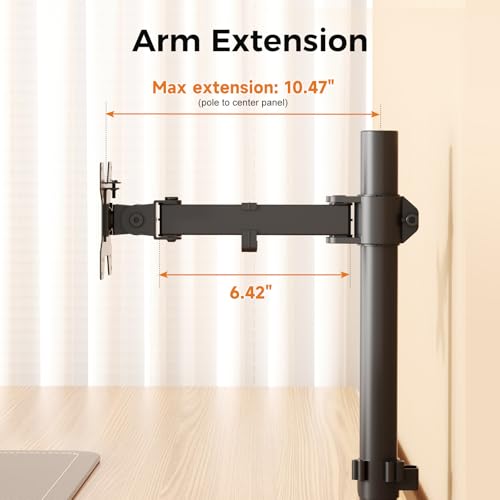 suptek Single Monitor Arm, Universal 1 Tier Arm Fully Adjustable Pole Mount Bracket Monitor Mounting for 13 to 32 inch Screen, Weight up to 22lbs, Mounting Holes 75x75mm to 100x100mm,Black - size: 1 Tier Monitor Arm