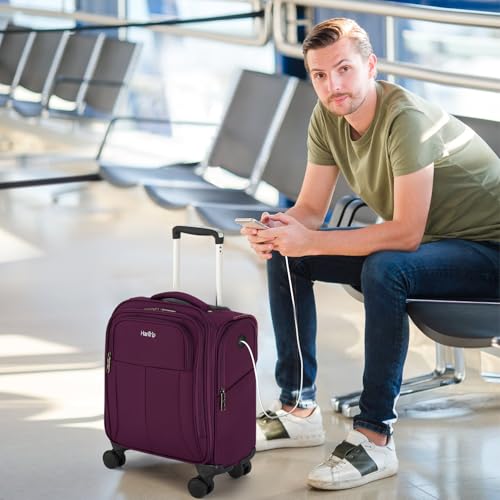HanTrip 16 Inch Underseat Carry On Luggage with Wheels Softside Small Suitcases Personal Item Bag with Pocket Travel Luggage for Men Women Business Overnight Bag(Purple) - color: Purple