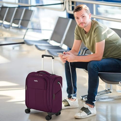 HanTrip 16 Inch Underseat Carry On Luggage with Wheels Softside Small Suitcases Personal Item Bag with Pocket Travel Luggage for Men Women Business Overnight Bag(Purple) - color: Purple