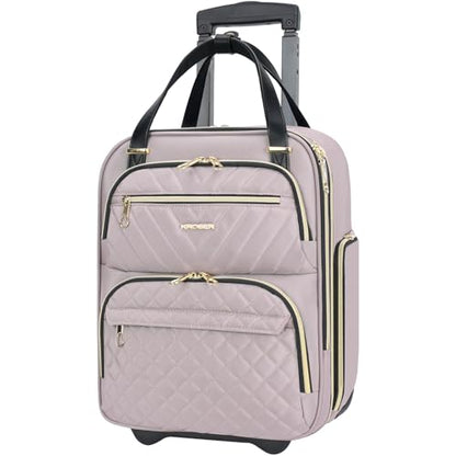KROSER Carry On Underseat, 16-inch Underseater Suitcase for Men/Women | Multi-functional Lightweight Overnight Dusty Pink/Gold - color: Dusty Pink/Gold
