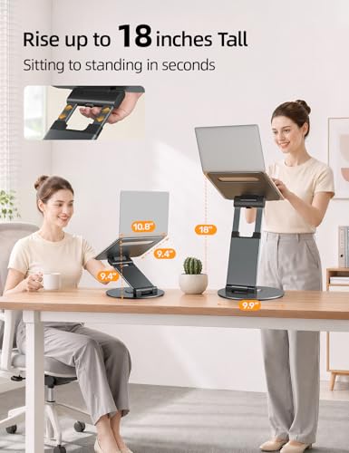 Nulaxy Telescopic 360 Rotating Laptop Stand for Desk Adjustable Height Swivel Pull Out Design Ergonomic Laptop Riser Standing Desk Converter Fits All 10-17" Laptops Computer MacBook, Gray - color: A-Gray