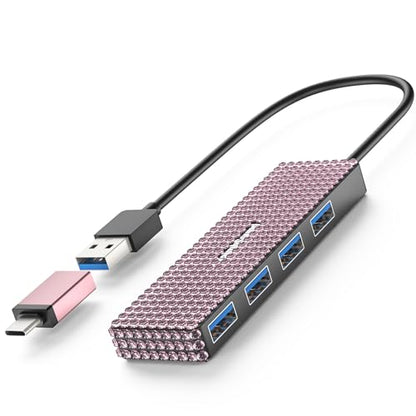 USB to USB C Adapter, YaimhSound Multi USB Port for Laptop, Pink USB Hub 3.0 for PC, MacBook, Mac Pro, Surface, Flash Drive, SSD, Keyboard, Mouse, Camera, Gaming - size: Pink A+C to 4 USB