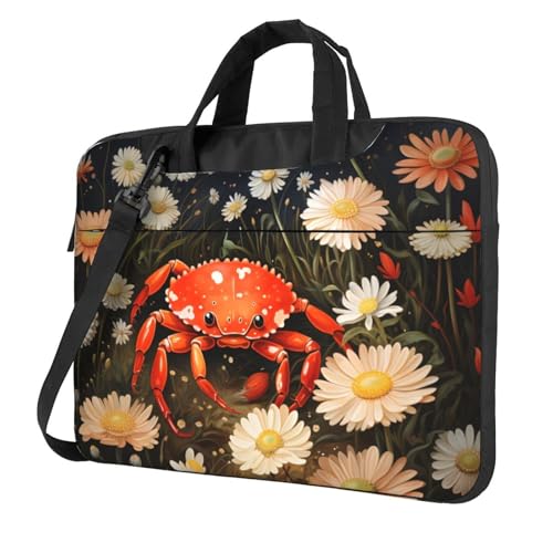 Laptop Bag for Women Men Portable Computer Carrying Case with Handle Strap Waterproof Shoulder Messenger Bag - color: Crab Daisy, size: 13 Inch
