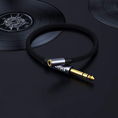 Tisino 1/4" Male to 1/8" Female Headphone Adapter Extension Cable, 5 FT | 1/4" to 1/8" TRS Extension Cable for Guitar Amp, Piano, Speaker, Mixer, Gold-Plated Stereo Audio Jack Adapter Cord - size: 5 feet