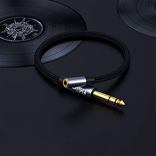 Tisino 1/4" Male to 1/8" Female Headphone Adapter Extension Cable, 1 FT | TRS 1/4" to 1/8" Stereo Jack for Guitar Amp, Digital Piano, Speaker, Mixing Console, Gold-Plated Audio Extension Cable - size: 1 feet