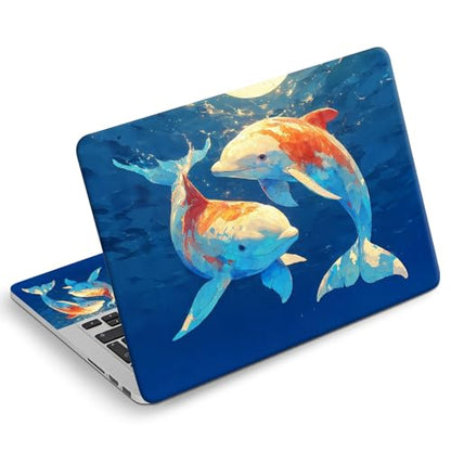 Universal Laptop Skin Sticker Decal, Compatible with MacBook HP Dell Lenovo 12"-15.6", Reusable Vinyl Notebook Cover 3PCS Set, High-Recognition Film-Ocean Dolphin - color: Ocean Dolphin