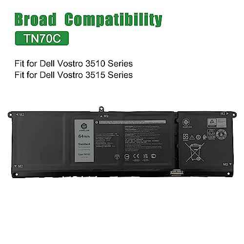 TN70C Laptop Battery Replacement for Dell Inspiron 5320 5630 Vostro 5320 Series Notebook 0JGCCT JGCCT 0N9XX1 N9XX1 Black 15.2V 64Wh 4000mAh - size: 13.5*5.1*1.4inch TN70C