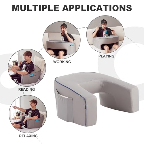 cooloo8 Soft Lap Desk Pillow for Adult, Extra Large Reading Pillow with Pocket, Arm Rest Pillow, Memory Foam Bed Rest Pillow can Reading, Working in Bed Floor Sofa (Grey) - size: Lap Desk Pillow - Large