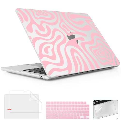 for 2026 MacBook Air 13-inch Laptop Case M5 2026 M4 2025 M3 2024 M2 2022 Release Model A3449 A3240 A3113 A2681, Hard Shell Cover for MacBook Air 13.6 inch, Pink Wave Pattern - color: Pink Wave Pattern