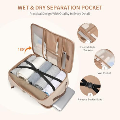 GOLF SUPAGS Stylish Laptop Backpack for Women Airline Approved Perfect for Work College and Travel Multi-Functional Casual Daypack Fits 17.3 Inch Notebook (Apricot) - color: Apricot