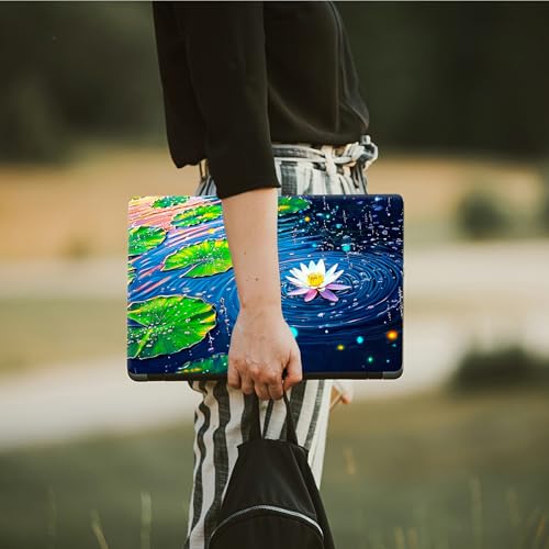 Laptop Skin Sticker Decal, Universal Protective Cover Fit 12 13 14 15.6 Inch Notebook, Reusable Water-Resistant Vinyl Decal w/ 2 Wrist Pads for Business Travel Office, Green Lotus Leaf Creek - color: Green Lotus Leaf Creek