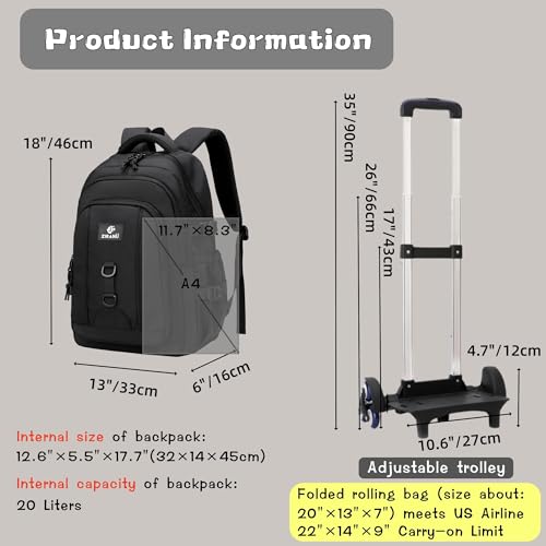 Rolling Backpack for Boys Elementary Middle Junior School, Bookbags Boys Backpack with 6 Wheels, Grey - color: 6 Wheels-grey