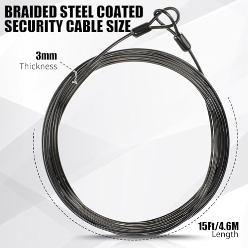 12 Pack Security Cable Luggage Lock with Loops 15 ft 3mm Braided Steel Coated Bike Cable Wire Double Loop Anti Theft Safety for U Lock, Padlock and Disc(Black) - color: Black, size: 15 Feet