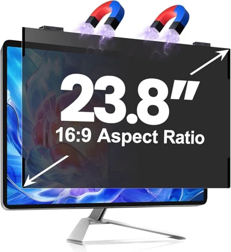 Magnetic 23.8 Inch Computer Privacy Screen Shield, Privacy Screen Filter for Frameless Monitor Widescreen 16:9 Aspect Ratio, Blue Light Protector, Anti-Spy & Anti-Scratch, Black - size: 23.8 inch