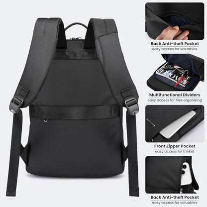 Laptop Backpack, Slim Laptop Backpack With USB Charger, Water-Resistant Business Backpacks For Men, Lightweight 15.6 Inch Laptop Bag For Work Office College (Black)