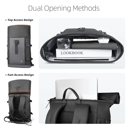 Rolltop Backpack for Men Women, Expandable Travel Laptop Backpack | 15.6 Inch Casual Daypack with Computer Compartment,19-28L Water-Resistant Business Backpack Bag for Commute Work College-Grey - color: Grey
