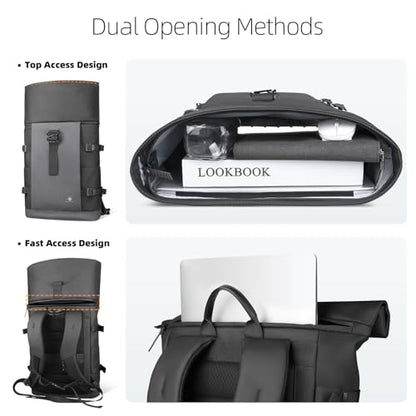 Rolltop Backpack for Men Women, Expandable Travel Laptop Backpack | 15.6 Inch Casual Daypack with Computer Compartment,19-28L Water-Resistant Business Backpack Bag for Commute Work College-Grey - color: Grey