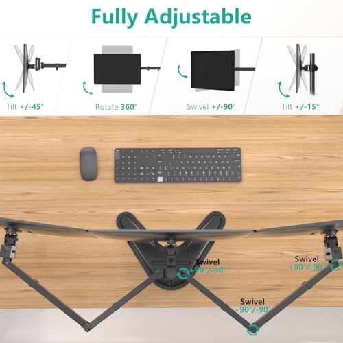 WALI Freestanding Triple Monitor Stand for 13-27 inch Screens，22lbs per Arm | Articulating 3 Monitor Desk Mount, Full Motion with Tilt, Swivel, Rotation, C-Clamp & Grommet Base, VESA 75/100mm (MF003N) - size: Triple, style: Steel Free Stand