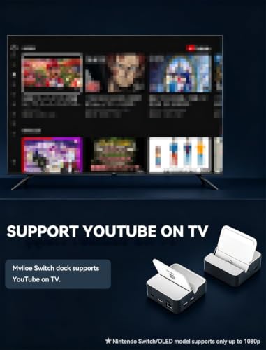 MVIIOE Switch 2 Dock for Nintendo Switch 2/OLED/Original Switch, Upgraded Docking Station with Ethernet, HDMI 2.0 4K 60Hz, 3 USB & PD Fast Charge, YouTube Supported - size: SWITCH 2
