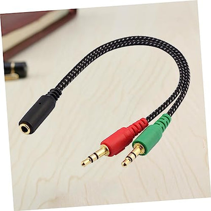 NUOBESTY Female to Dual Male Headset Adapter Cable Audio Splitter for Headphones Microphone Compatible with Laptop and Mobile Devices Durable Stereo Converter