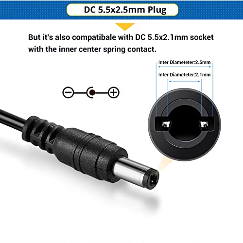 Facmogu 3 Prong 12V 5A 60W AC to DC Power Supply Adapter with 9.84ft / 3m Long Cable, 5.5x2.1mm & 2.5mm Plug, AC 100-240V to DC 12V Switching Transformer Converter for LED Strip LCD Screen - size: 12V 5A (3 Prong Plug)