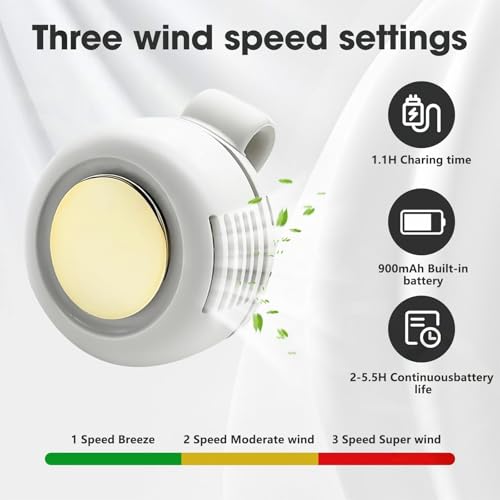 Personal Fan, Portable Clip On Fan for Shirt, USB Rechargeable, White | 360° rotatable air outlet,3-Speed silent Wind mini hands-free bladeless fan, wearable design for office, travel and outdoor