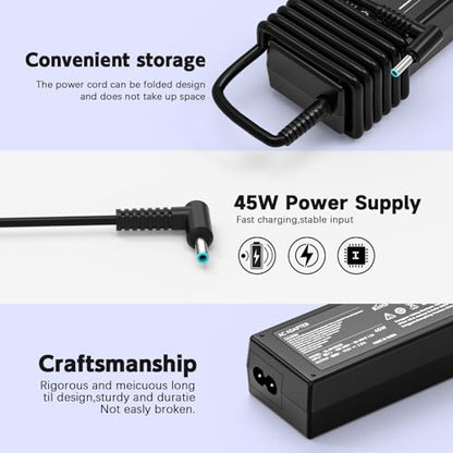 45W 19.5V Laptop Charger Compatible with HP Stream 11 13 14; Compatible with Pavilion x360 11 13 15; Probook Smart Blue Tip 4.5mm Power Supply Cord