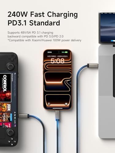 Hagibis TBT5 Cable (Intel Certified), 120Gbps Data Transfer, 240W Fast Charging, 16K@60Hz Display USB-C Cable, for Thunderbolt 5/4/3, USB4, iPhone 17/16/15, MacBook, Laptops (Titanium, 1.6ft)
