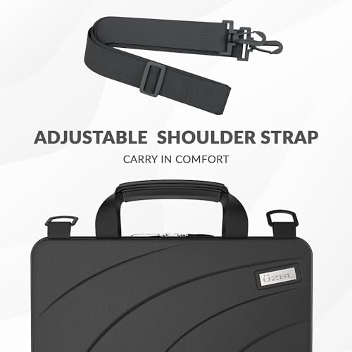 13-14 Inch Always-on Chromebook Protective Hard Case with Adjustable Shoulder Strap and Carrying Handles - color: Black Pu