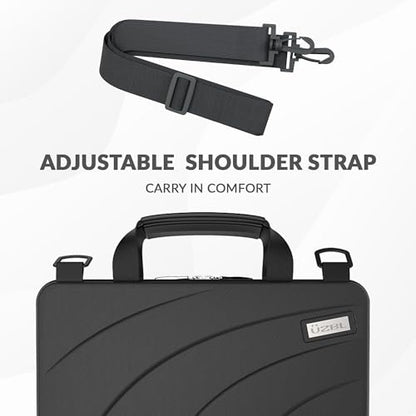 13-14 Inch Always-on Chromebook Protective Hard Case with Adjustable Shoulder Strap and Carrying Handles - color: Black Pu