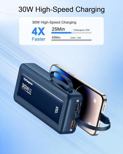 Portable Charger 27000mAh 30W Fast Charging Power Bank | Built-in Cables, LED Display, 6 Outputs & 2 Inputs, USB C Battery Pack, Compatible with iPhone, Samsung, Google - color: Dark Blue, size: 27000Mah