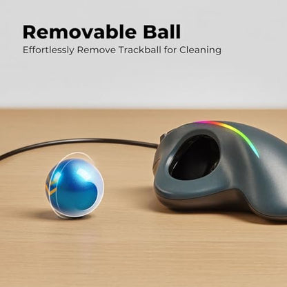 Wired Trackball Mouse with RGB Lighting, Ergonomic Thumb Control to Reduce Muscle Strain, 5 Adjustable DPI, Dual USB-C & USB-A Connectivity, Compatible with PC, Laptop, Mac, Windows-Blue - color: A-Blue