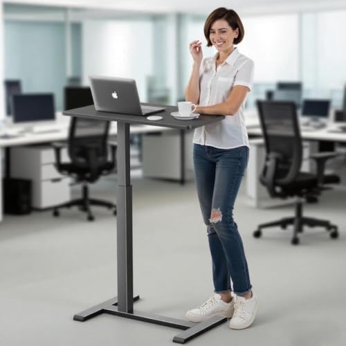 GallopFun Mobile Standing Desk with Wheels,Pneumatic Laptop Desk Height Adjustable,Rolling Teacher Overbed Bedside Table for Home,Office,Classroom,Black - color: Black