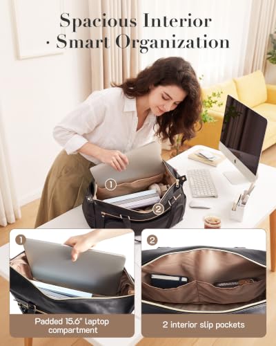 Missnine Teacher Nurse Work Bag Women 15.6" Laptop Tote Briefcase Purse - color: Light Brown
