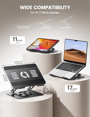 Lamicall Adjustable Laptop Stand for Desk 360° Rotating Base for 10-17.3'' | Aluminum Laptop Riser, Ergonomic Computer Stand Foldable Protable fits MacBook Neo Air Pro Dell HP Lenovo Office Home Black - color: Black