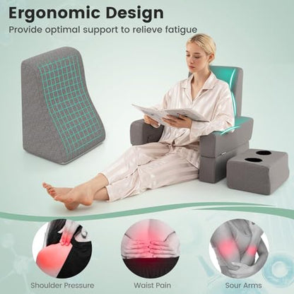 Giantex Reading Pillow for Gaming, Extra Large Lap Desk for Laptop with Back Arm Rest & Cup Holder for Adult, Adjustable Gaming Pillow for Reading Crochet Working & Writing on Bed Floor Sofa & Couch