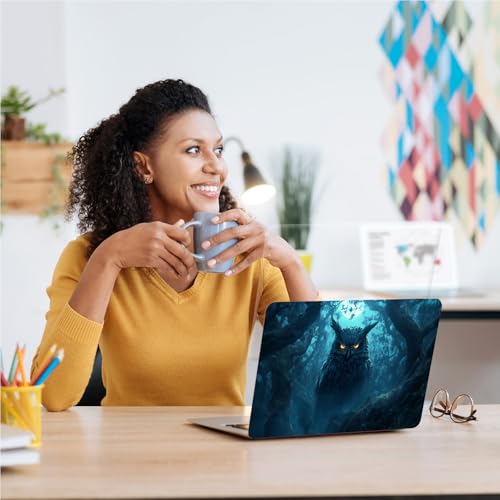 Universal Laptop Skin, DIY Cut-to-Fit Vinyl Cover Compatible with HP, Dell, Lenovo, Mac (13.3" to 15.6"), Anti-Scratch, No Residue & Bubble-Free Protective Decal Sticker, Dark Owl Glowing Eyes - color: Dark Owl Glowing Eyes