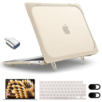 MEEgoodo Case for MacBook Air 15 inch 2026 2025 2024 2023, Case Fit Model (A3448/A3241/A3114/A2941) with M5/M4/M3/M2 Chip, Laptop Hard Shell with Heavy Duty Rugged Shockproof, Khaki - color: Khaki