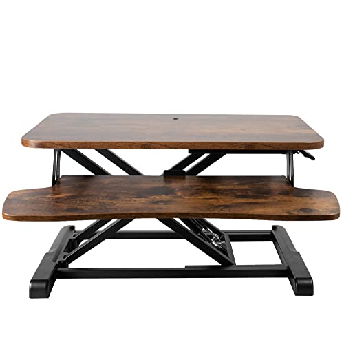 VIVO 26 inch Desk Converter, K Series, Height Adjustable Sit to Stand Riser, Dual Monitor and Laptop Workstation with Keyboard Tray, Rustic Vintage Brown Top, Black Frame, DESK-V026KN - color: Vintage Brown, size: 26"