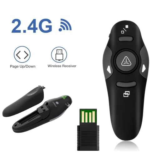Presentation Clicker, 2.4GHz Connection, Widely Compatible, Wide Application, Presentation Remote Control with Ergonomic Handle for Teaching, Meeting, Speech