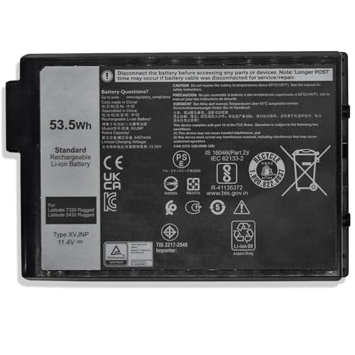 53.5Wh XVJNP Laptop Battery Replacement for Dell Latitude 5430 Rugged Latitude 7330 Rugged Series 6JRCP 06JRCP M0TN3 0M0TN3 KD1CT 451-BCWQ 11.4V - size: 5.08*3.37*0.59 inch XVJNP