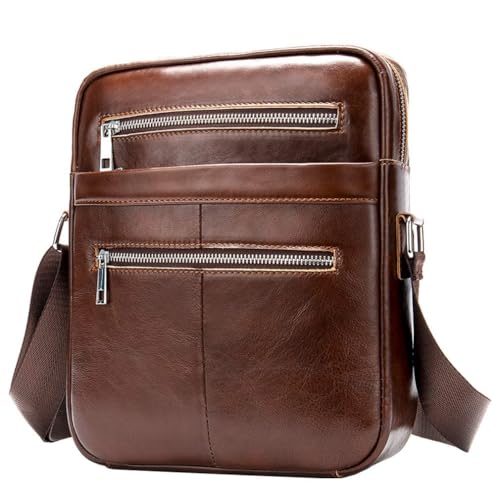 Hebetag Small Leather Sling Shoulder Bag Messenger Pack for Men Women Outdoor Travel Business - color: #13brown
