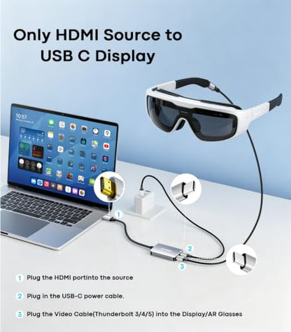 AR Glasses HDMI to USB C Adapter, 45W PD Play&Charge | 4K@60Hz Video Converter for XREAL, RayNeo and VITURE, Compatible with Switch, Portable Monitor, PS5, Xbox and Laptops