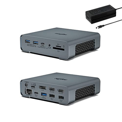 USB C Docking Station Triple Monitor for Full-Featured C Port Laptop 16-in-1 Laptop Docking Station with 5 USB A, 3 USB C, Dual 4K HDMI, 4K DP, 1000Mbps LAN, SD/TF, 3.5mm Audio/Mic, 65W AC Adapter - style: 16 IN 1 DOCK